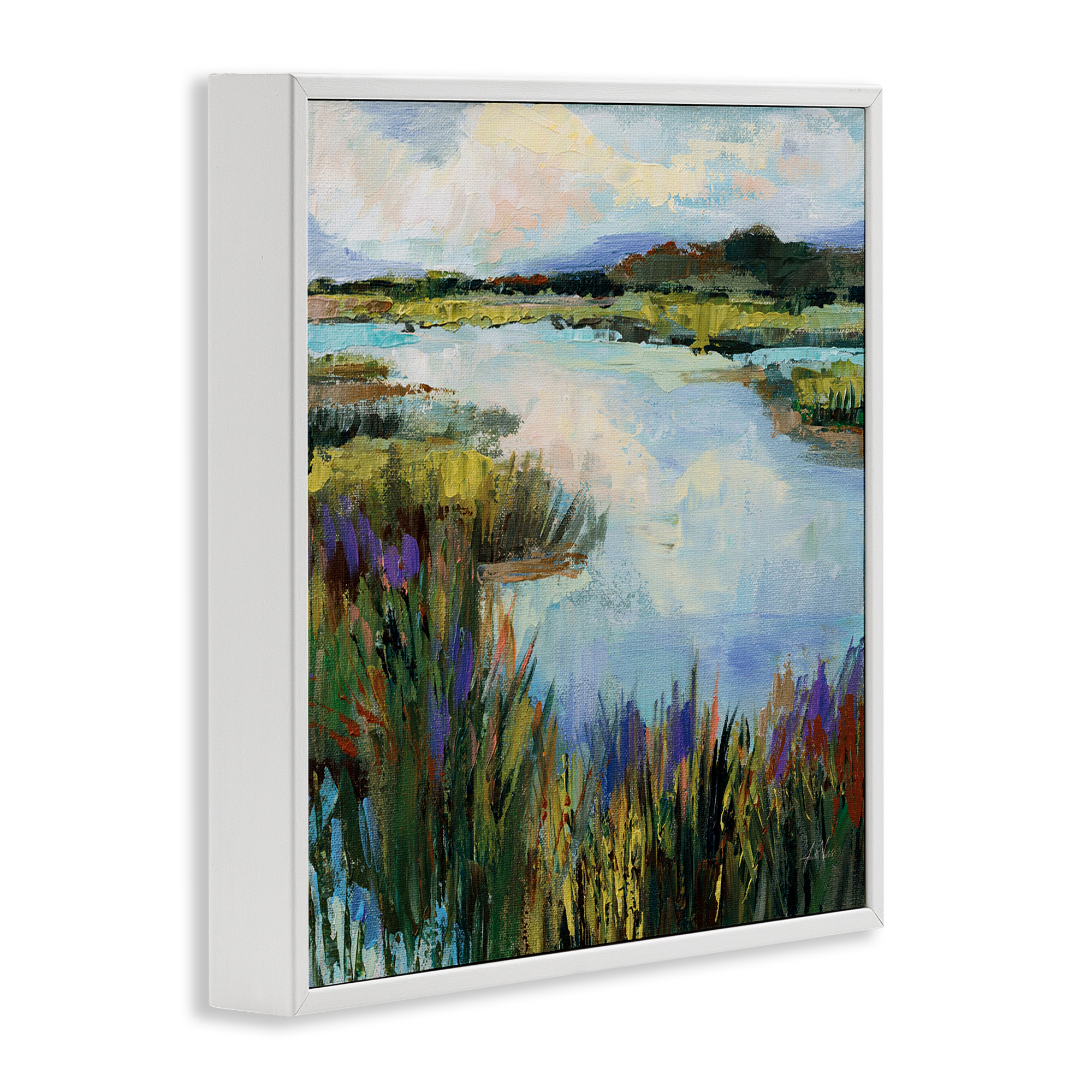 Stupell Industries Rural Stream Nature Landscape Painting White Framed Art Print Wall Art, 12 x 12