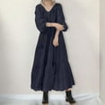 thumbnail image 2 of Kaemgyyd Cotton Lined Dresses for Women 2025 V Neck 3/4 Puff Sleeve Flowy Midi Dresses Casual Tiered Summer Beach Dress for Vacation, 2 of 6