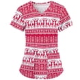 thumbnail image 5 of Blusa informal de manga corta con cuello en V para mujer a la moda navideña con bolsillos estampados para mujer Pompotops  hkajfhjk457743, 5 of 5