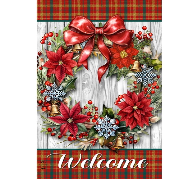 Briarwood Lane Christmas Garden Flag 12x18 For Outdoor Holiday Poinsettia Wreath For Christmas Garden Flag Flags For Outside