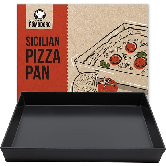 Chef Pomodoro Sicilian Deep Dish Square Pizza Pan, 13.2 x 13.2 Inch, Non-stick Aluminum, Focaccia Crust, Dough Pre-Seasoned Bakeware Kitchenware
