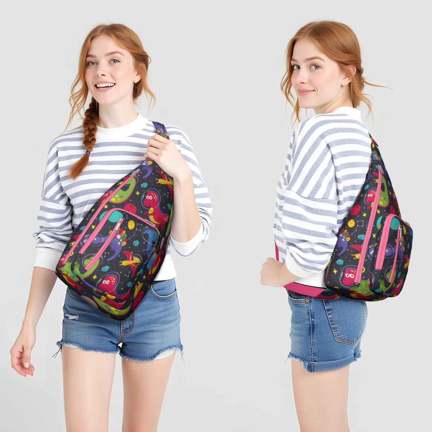 Retro Dinosaur Print Sling Backpack – Lightweight Crossbody Bag for Hiking, Travel & Daily Adventures