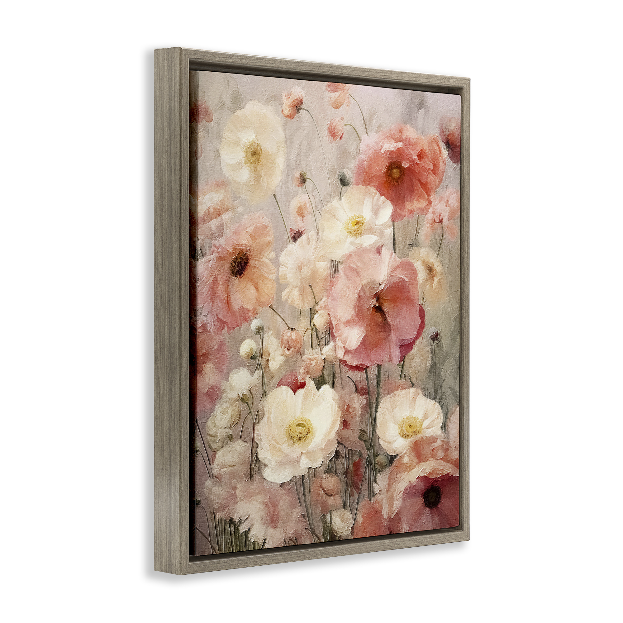 Stupell Industries Blush Floral Pattern Botanical & Floral Painting Brown Floater Framed Art Print Wall Art, 17 x 21