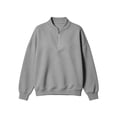 thumbnail image 3 of Vivianyo HD Women's Over Size Drop Shoulder Quarter Zip Fall Sweatshirt, Womens Stand Collar Ribbed Cuff and Hem Solid Winter Pullover Tops for Loungewear, Women's Gray, Sizes S-2XL, 3 of 5