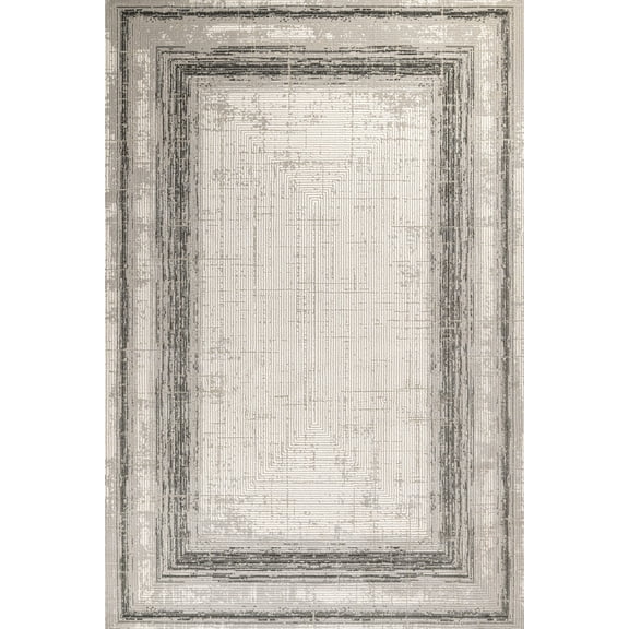 Cream Framed Area Rugs for Living Room Washable Rugs Boho Moroccan Area Rug Soft Neutral Geometric Bohemian Carpet Distressed Indoor Rug for Bedroom Dining Room Office Foldable Nonslip Rug