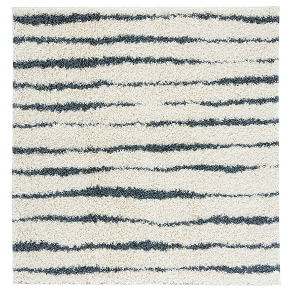 SAFAVIEH Venus Sophie Striped Shag Area Rug, Ivory/Dark Grey, 8' x 8' Square