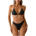 thumbnail image 2 of QUNYINEY Triangle Bikini for Women High Waisted 2 Piece Black Halter Swimwear Tummy Control Women Swimsuit Sets, 2 of 5
