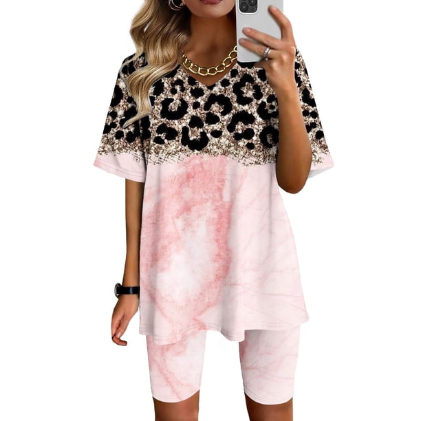 Puntoco Blusa de manga corta con cuello en V para mujer, pantalones cortos, conjuntos de traje casual, liquidación Puntoco Puntoco-3092
