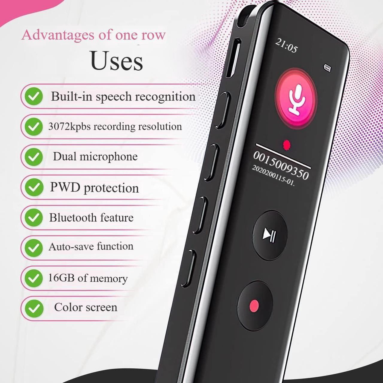 16GB Digital Voice Recorder with Playback, Audio Recording Device, Portable Voice Recorder with Noise Reduction,Mp3 Player and Password for Lectures Meeting/Classes/Interviews