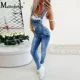 thumbnail image 2 of Monos vaqueros desgastados con bolsillos decorados a la moda para mujer 2020, monos casuales de una pieza con pierna ajustada y pantalones vaqueros desgastados, ropa de otoño, 2 of 4