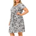 thumbnail image 2 of Women's Plus Size Dress Short Sleeve Inverted Box Pleat Floral Dresses Black 2X, 2 of 7