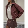 thumbnail image 4 of Chaqueta de Solapa de Larga para Mujer, Abrigo de Ante Holgado Informal de Moda para , Otoño e Invierno Marrón L, 4 of 9