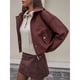 thumbnail image 4 of Chaqueta de Solapa de Larga para Mujer, Abrigo de Ante Holgado Informal de Moda para , Otoño e Invierno Marrón L, 4 of 9