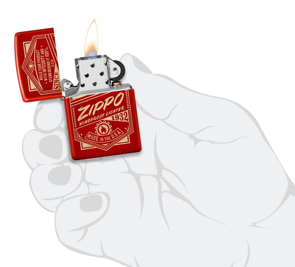 Zippo It Works Design Metallic Red Pocket Lighter
