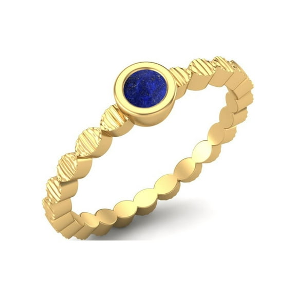 925 Sterling Silver Gold Vermeil 3mm Round Lapis Stackable Women Valentines Day Gifts Ring