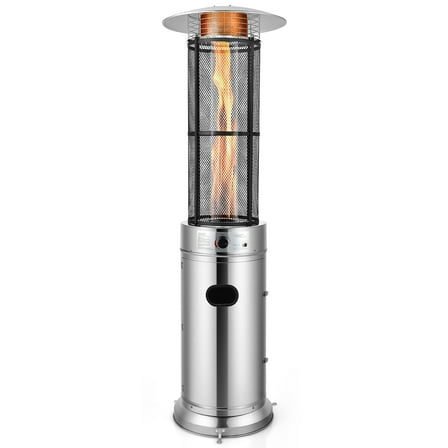 Costway 40000 BTU Patio Heaters Stainless Steel Round Propane Glass Tube Flame W/Wheels