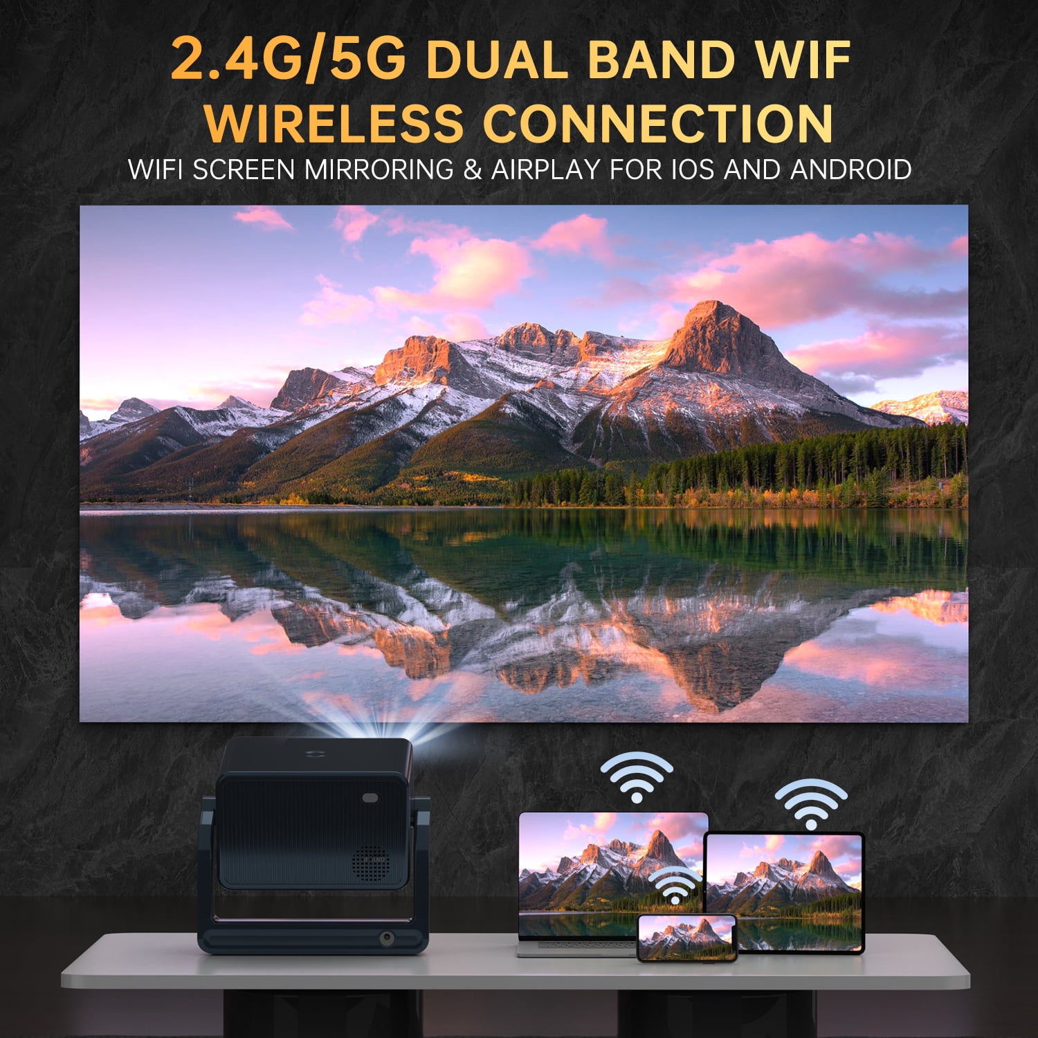 Projector with 5G WiFi and Bluetooth, Native 1080P Projector, Full HD 18000LM Movie Projector, 150" Display Support 4k Home Theater, Compatible with Phone/Laptop/TV Stick