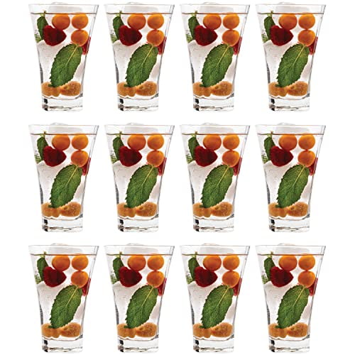 Vikko Drinking Glasses, 12 Ounce Glass Cups, Pack of 12 Crystal Clear Glass Cups for Water or Juice, Elegant Glass Tumbler & Water Glasses for Drinking for Juice or Water