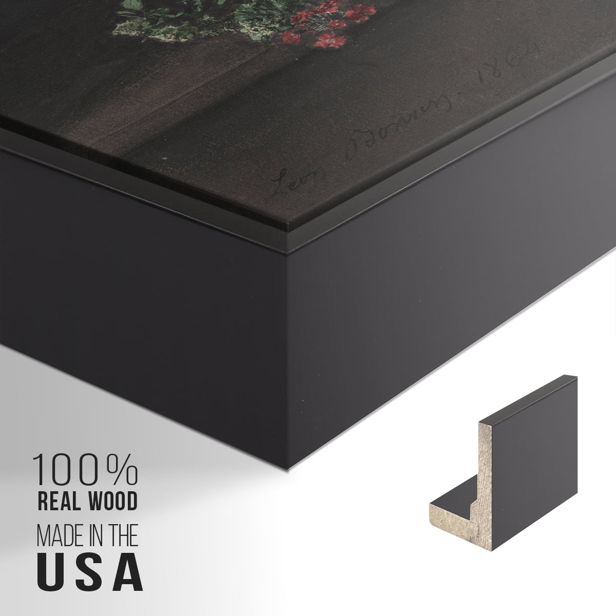 Vintage Botanical Print-XCIV By Wexford Home Framed in Black Wood Gallery Wrapped Canvas 25 in. x 37 in.