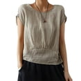 thumbnail image 2 of qolati Tank Top for Women Linen Cap Sleeve Casual Loose Fit T Shirts 2024 Summer Crew Neck Ruched Solid Short Basic Tees Blouse, 2 of 6