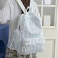 thumbnail image 6 of Women Bow Print Backpack with Lace Trim, Large Capacity Multi-Pockets School Bag for Travel Outdoor (Blue 430*300*130), 6 of 10