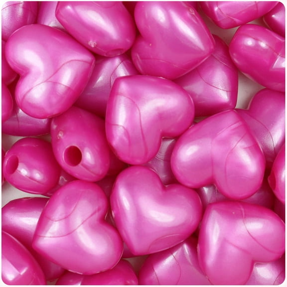 BeadTin Hot Pink Pearl 18mm Heart Pony Beads (24pcs)