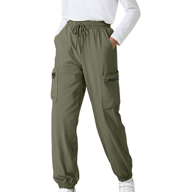 Économies d'Automne! HVOBTTY Pantalon Cargo Long à Jambe Droite pour Enfant, Pantalon Cargo de Sport Léger Imperméable pour Garçons et Enfants, Pantalon de Randonnée à Séchage Rapide pour 5-14 Ans Vert, 9 Ans