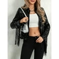 thumbnail image 5 of Suagox Women's Sequin Party Jackets Sparkly Long Sleeve Open Front Tassel Jackets Blazers Clubwear, 5 of 9