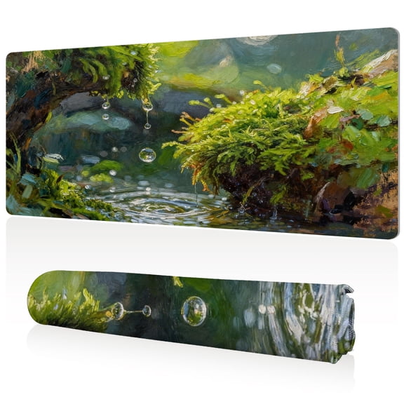 LIVEKEY Mouse Pad Durable Easy Clean Ultra Large 80x40x0.3cm Full Desk Coverage with Mossy Forest Stream Art Non Slip Sewn Edges