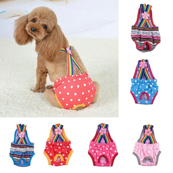 D-GROEE Diaper Dog Sanitary Pantie with Suspender Physiological Shorts Puppy Polka Dot Striped Diapers Pants for Small Girl Female Dogs Cat