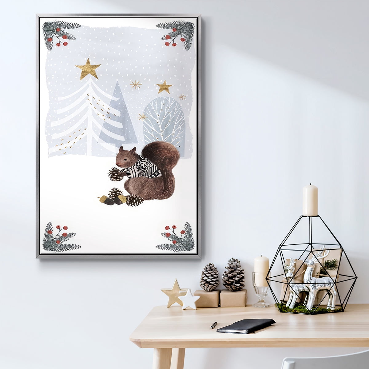 Cozy Christmas Collection B - Framed Gallery Wrapped Holiday Canvas - 25 x 37 - Silver Frame