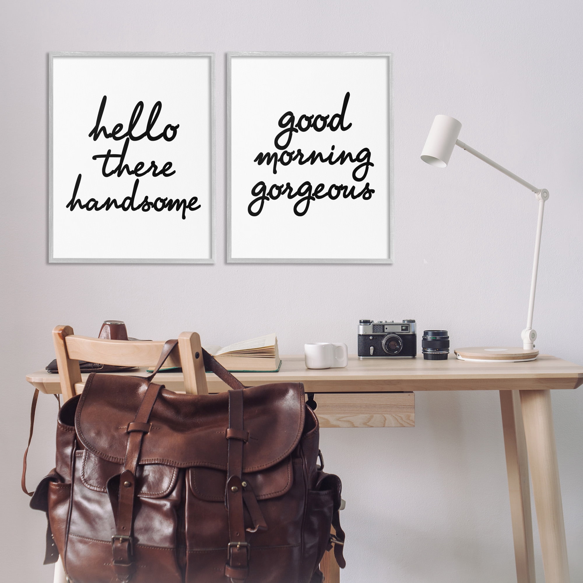 Stupell Industries Handsome & Gorgeous Greetings Inspirational Painting Gray Framed Art Print Wall Art, 24 x 30, Set of 2