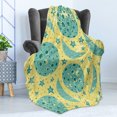 thumbnail image 4 of Moon Soft Flannel Fleece Blanket, Grunge States of the Moon Stars Pattern Vintage Color Palette Retro Design, Cozy Plush for Indoor and Outdoor Use, 50" x 60", Yellow Turquoise Teal, by Ambesonne, 4 of 5