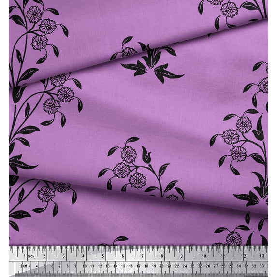 Soimoi Rayon Fabric Leaves & Floral Block Print Fabric by Yard 56 Inch Wide