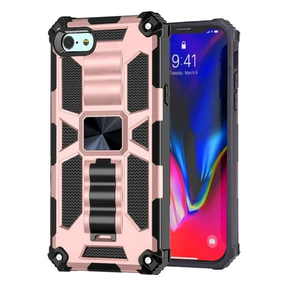 For Apple iPhone SE 3 (2022) SE/8/7 Heavy Duty Hybrid Shockproof [Military Grade] Rugged Protective with Built-in Kickstand Cover ,Xpm Phone Case [ Rose Gold ]