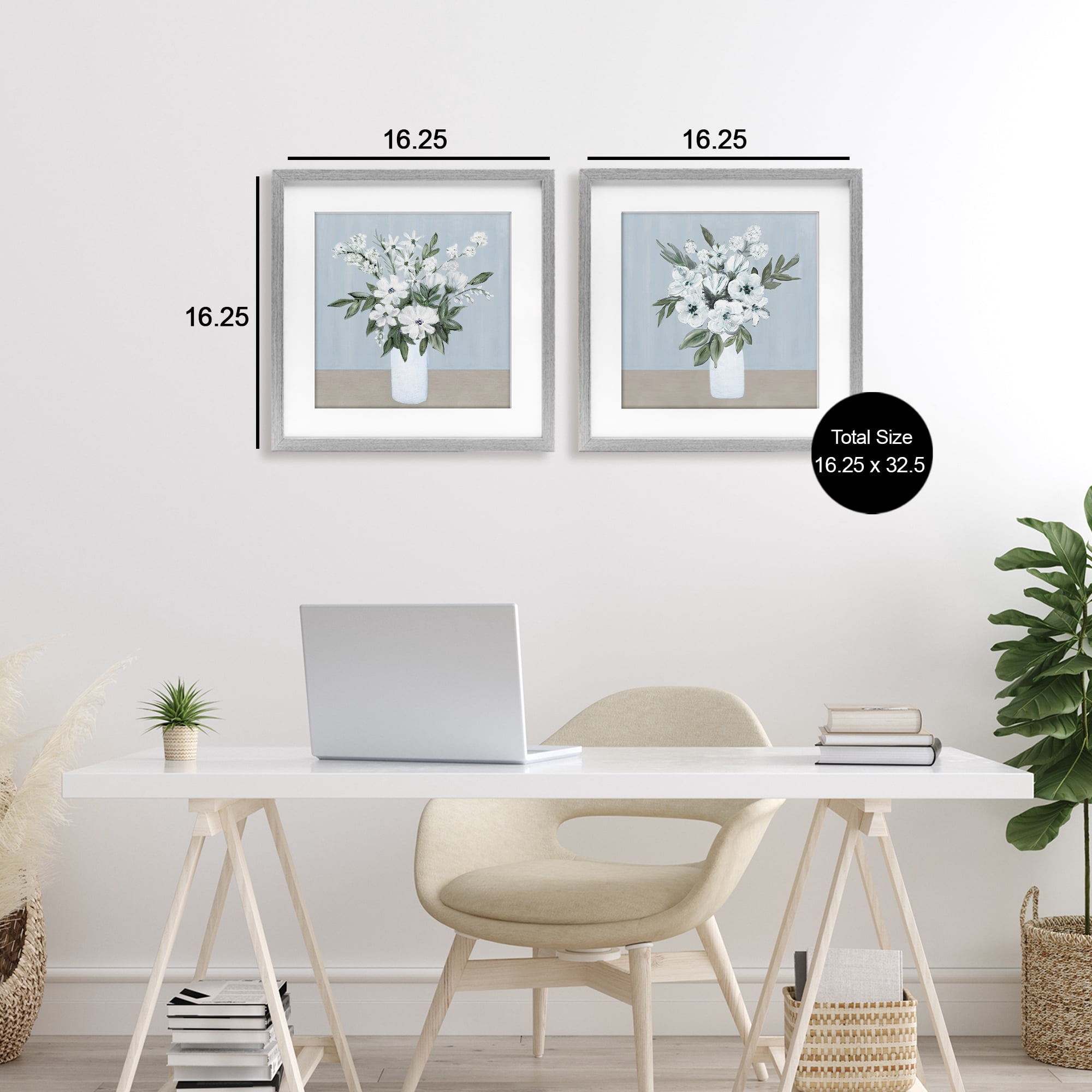 Stupell Industries Mixed White Blossoms 2 Piece Gray Framed Print Under Glass Set, design by Marilyn Dunlap