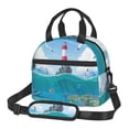 thumbnail image 1 of Xecao Lighthouse Sea Port Pattern Thermal Tote Lunch Cooler Bag with Front Utility Pocket Lightweight Insulation Tech Gym Office Commute Ready, 1 of 7