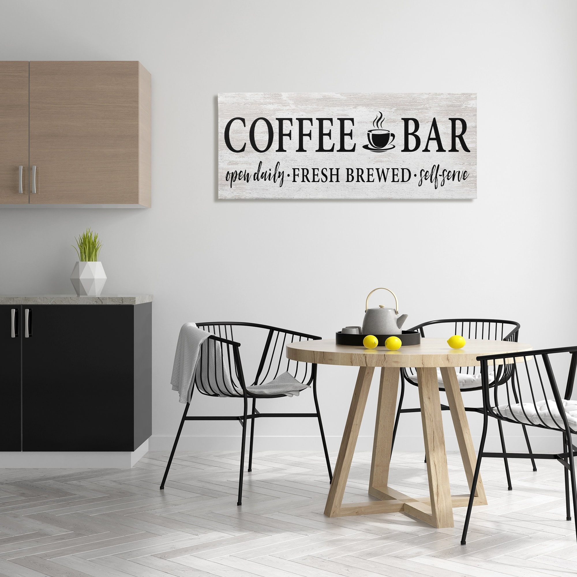 Stupell Industries Coffee Bar Cafe Sign Rustic Pattern Kitchen Graphic Art Gallery Wrapped Canvas Print Wall Art, Design by Lettered and Lined