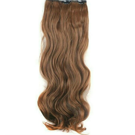 Clip in Hair Extensions Wrap Around Ponytail Long Curly Hairpiece for Women- Caramel Brown