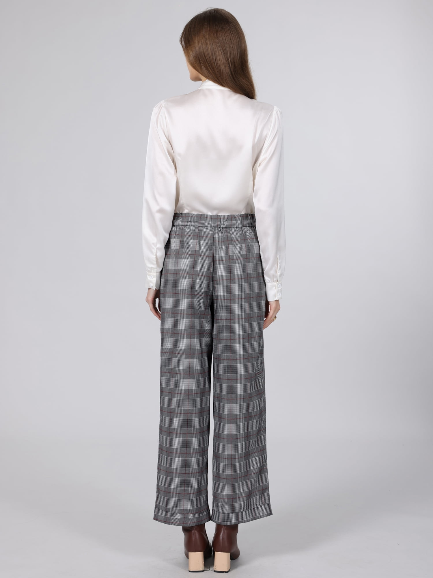 DARING DIVA Women's Plaid Work Pant High Waist Houndstooth Trousers L Black
