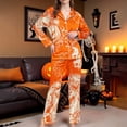 thumbnail image 4 of Orange Halloween Womens Pajamas Satin 2026 Cute Satin Ghost Pumpkin Print Long Sleeve Button Tops and Pants Matching XL, 4 of 5