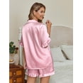thumbnail image 2 of Ekouaer Silk Satin Pajamas for Women Print 2 Piece Button Down Pjs Shorts Set Ruffle Sleepwear, 2 of 6