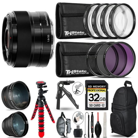 Sony E 35mm f/1.8 OSS Lens - 3 Lens Kit   Tripod   Backpack - 32GB Accessory Bundle (International Version)