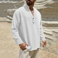 thumbnail image 4 of biudgviw Men's Linen Shirts Casual Button V Neck Long Sleeve Tops Lightweight Loose Vacation Beach T-Shirts Spring Summer Clothes, 4 of 6