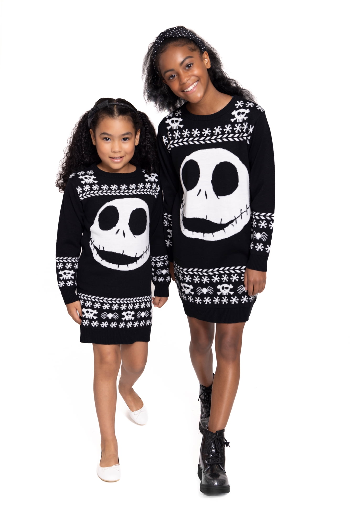 The Nightmare Before Christmas Girls Jack Skellington Holiday Sweater Dress with Long Sleeves, Sizes 4-12