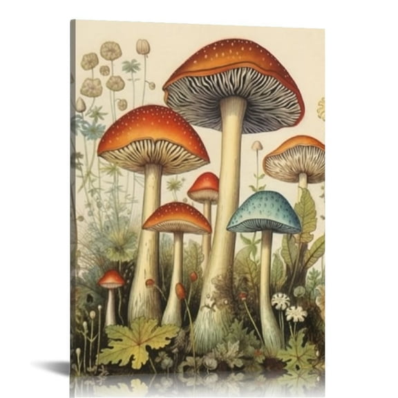 ONETECH Vintage Mushroom Botanical Wall Art Mushroom Kitchen Decor Canvas Prints Painting Rustic Country Fungus Pictures Framed Artwork Office Home Decoration for Dining Living Room Bedroom