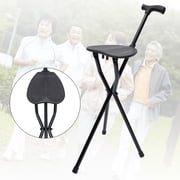 DENEST Portable Travel Hiking Chair Stool Tripod Folding Walking Stick with Seat Cane