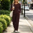 thumbnail image 2 of Atkumj 2 Piece Sweatsuits for Women Soft Crew Neck Long Sleeve Tops and Wide Leg Pants Ribbed Knit Sets Two Piece Versatile Solid Color Slim Fit Loungewear Sets Woman XL, 2 of 9