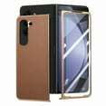 thumbnail image 1 of Compatible with Samsung Galaxy Z Fold 5 Case PU Leather, Hybrid Electroplating Shockproof Protective Bumper with Glass Small Screen Protector Phone Cover Case for Galaxy Z Fold 5 2023, Brown, 1 of 10