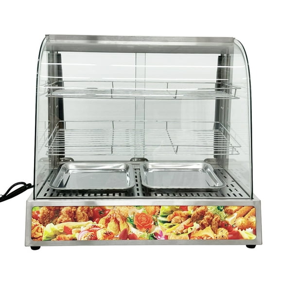 EQCOTWEA Egg Tart Food Display Warmer Stainless Steel Electric Food Warmer for Egg Tart Three-layer LED Light 110V